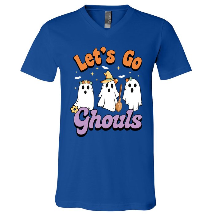 Ghost Halloween Lets Go Ghouls Spooky Season Great Gift V-Neck T-Shirt