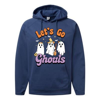 Ghost Halloween Lets Go Ghouls Spooky Season Great Gift Performance Fleece Hoodie