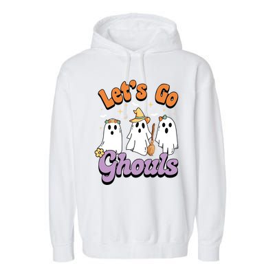 Ghost Halloween Lets Go Ghouls Spooky Season Great Gift Garment-Dyed Fleece Hoodie