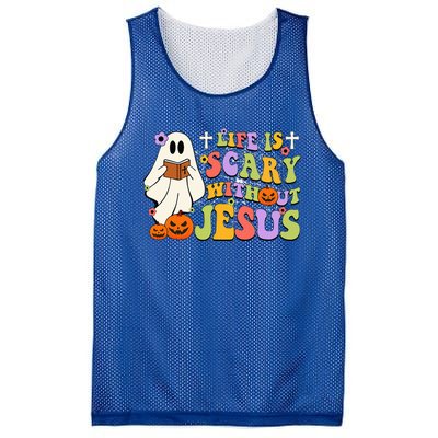 Groovy Halloween Life Is Scary Without Jesus Christian Lover Mesh Reversible Basketball Jersey Tank