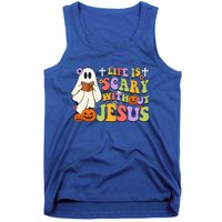 Groovy Halloween Life Is Scary Without Jesus Christian Lover Tank Top