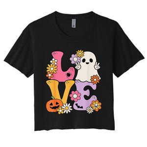 Groovy Halloween Love Costume Ghost Pumpkin Women's Crop Top Tee