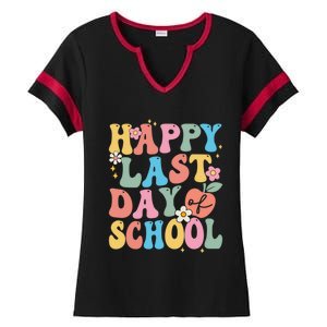 Groovy Happy Last Day Of School Teacher Student Graduation Ladies Halftime Notch Neck Tee