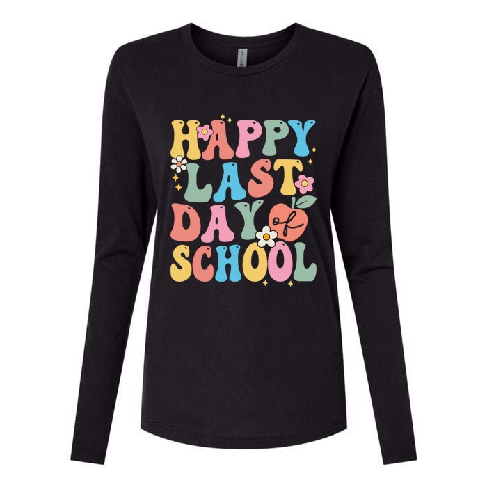 Groovy Happy Last Day Of School Teacher Student Graduation Womens Cotton Relaxed Long Sleeve T-Shirt