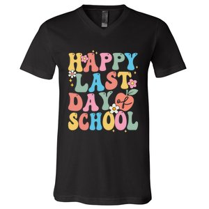 Groovy Happy Last Day Of School Teacher Student Graduation V-Neck T-Shirt