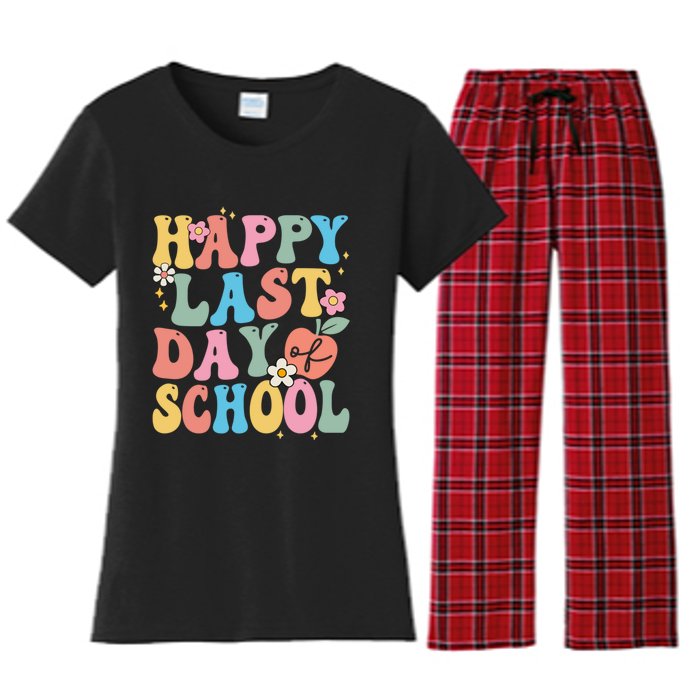 Groovy Happy Last Day Of School Teacher Student Graduation Women's Flannel Pajama Set