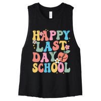 Groovy Happy Last Day Of School Teacher Student Graduation Women's Racerback Cropped Tank