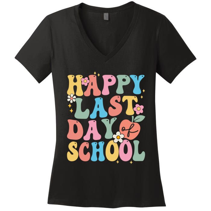 Groovy Happy Last Day Of School Teacher Student Graduation Women's V-Neck T-Shirt