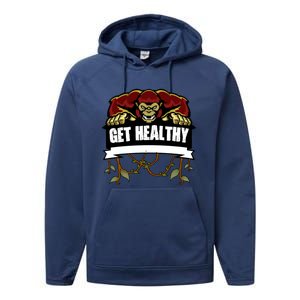 GET HEALTHY | Motivational Red Gorilla Clothing Animal Performance Fleece Hoodie