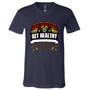 GET HEALTHY | Motivational Red Gorilla Clothing Animal V-Neck T-Shirt