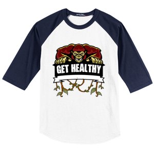 GET HEALTHY | Motivational Red Gorilla Clothing Animal Baseball Sleeve Shirt