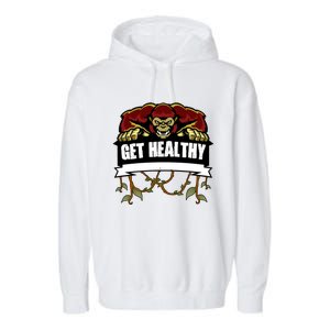 GET HEALTHY | Motivational Red Gorilla Clothing Animal Garment-Dyed Fleece Hoodie