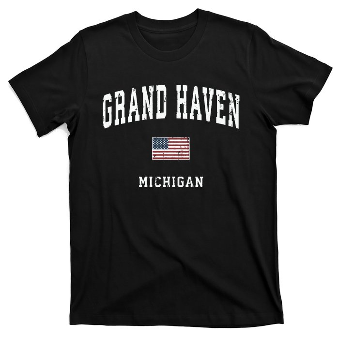 Grand Haven Michigan Mi Vintage American Flag Sports Design T-Shirt