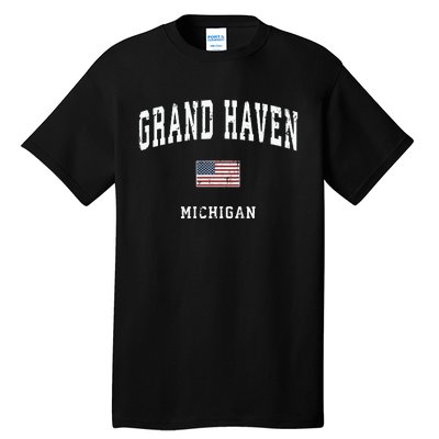 Grand Haven Michigan Mi Vintage American Flag Sports Design Tall T-Shirt