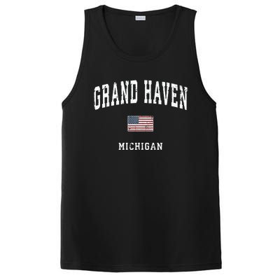 Grand Haven Michigan Mi Vintage American Flag Sports Design PosiCharge Competitor Tank