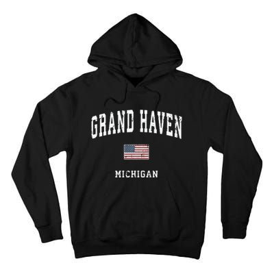 Grand Haven Michigan Mi Vintage American Flag Sports Design Tall Hoodie