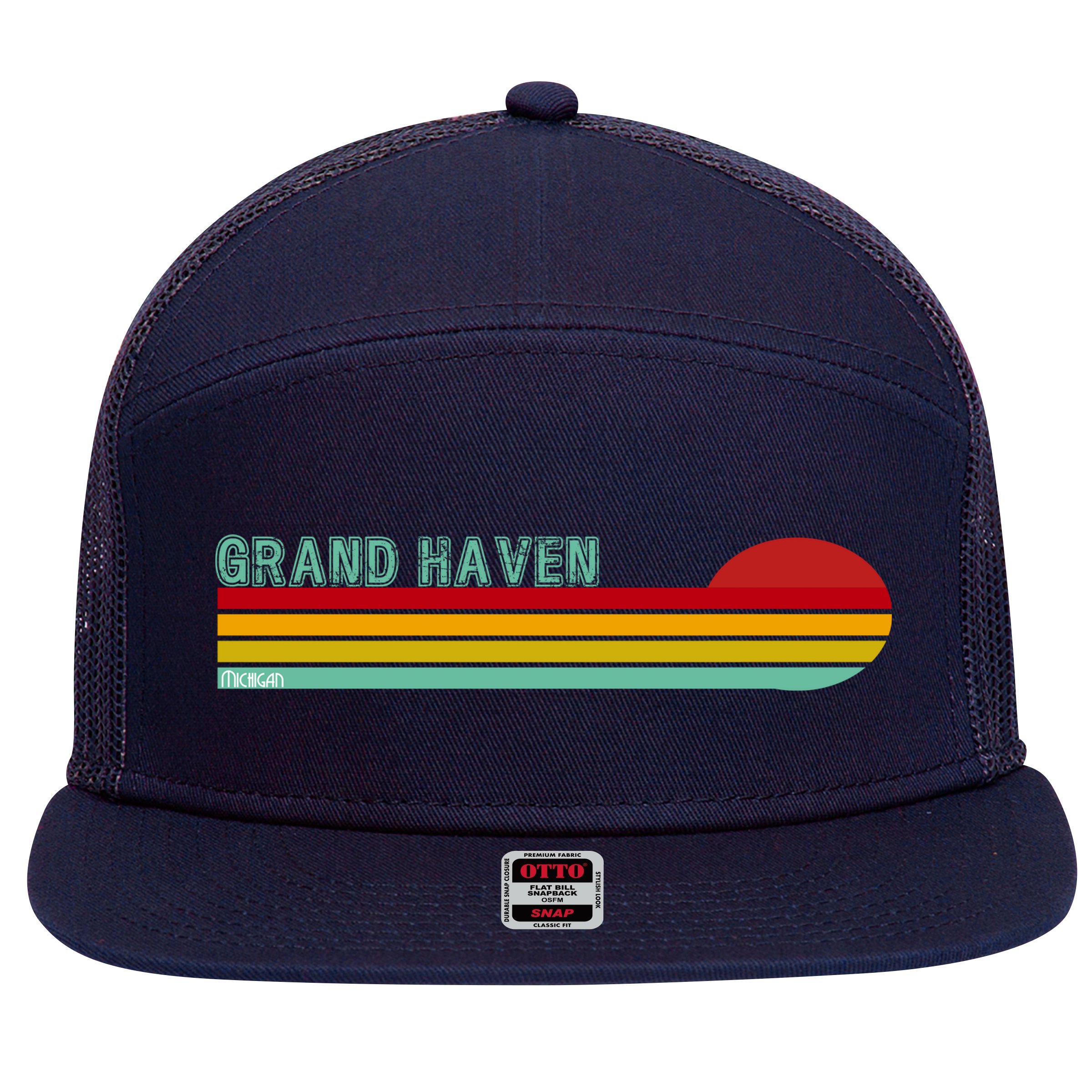 Grand Haven Michigan 7 Panel Mesh Trucker Snapback Hat