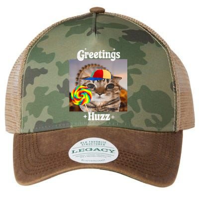 Greetings Huzz Meme Funny Cat Lollipop Legacy Tie Dye Trucker Hat