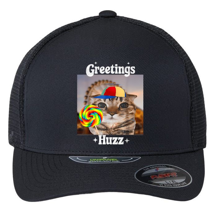 Greetings Huzz Meme Funny Cat Lollipop Flexfit Unipanel Trucker Cap