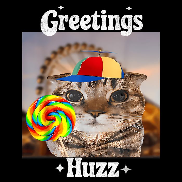 Greetings Huzz Meme Funny Cat Lollipop Flexfit Unipanel Trucker Cap