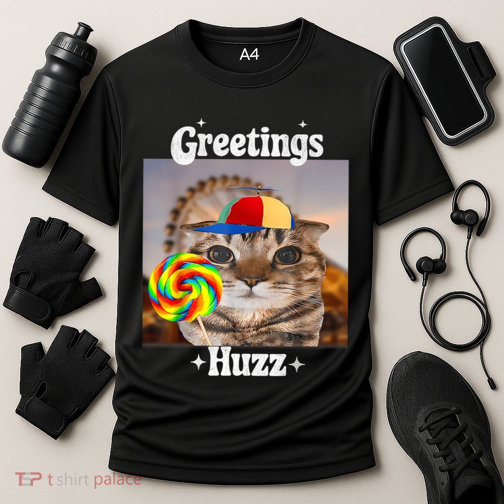 Greetings Huzz Meme Funny Cat Lollipop Performance Shirt