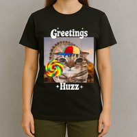 Greetings Huzz Meme Funny Cat Lollipop T-Shirt