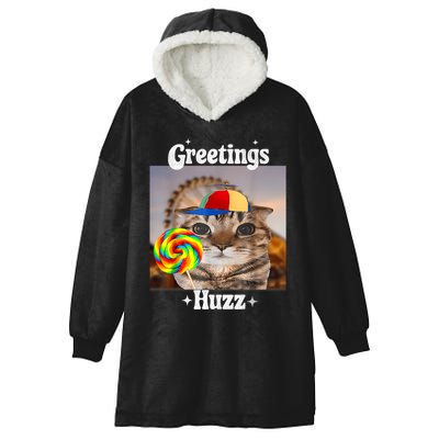 Greetings Huzz Meme Funny Cat Lollipop Hooded Wearable Blanket