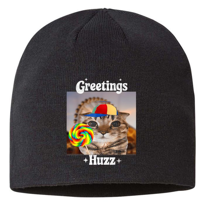 Greetings Huzz Meme Funny Cat Lollipop Sustainable Beanie