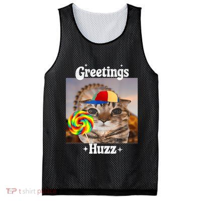 Greetings Huzz Meme Funny Cat Lollipop Mesh Reversible Basketball Jersey Tank