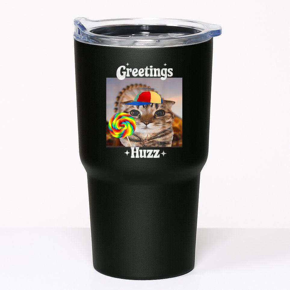 Greetings Huzz Meme Funny Cat Lollipop Tumbler