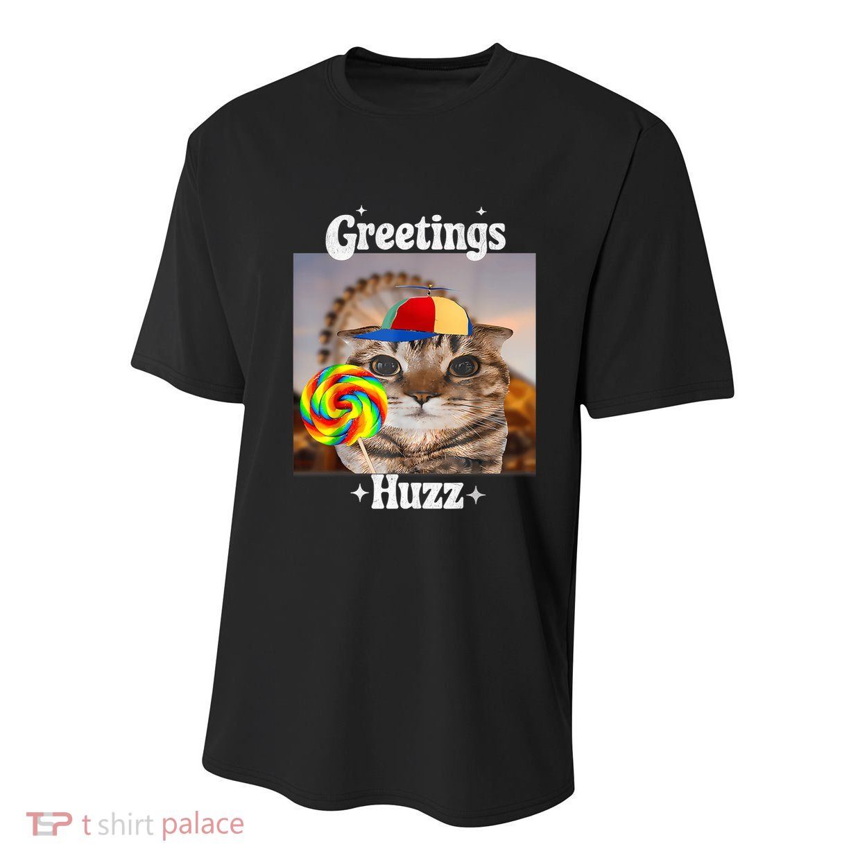 Greetings Huzz Meme Funny Cat Lollipop Youth Performance Sprint T-Shirt