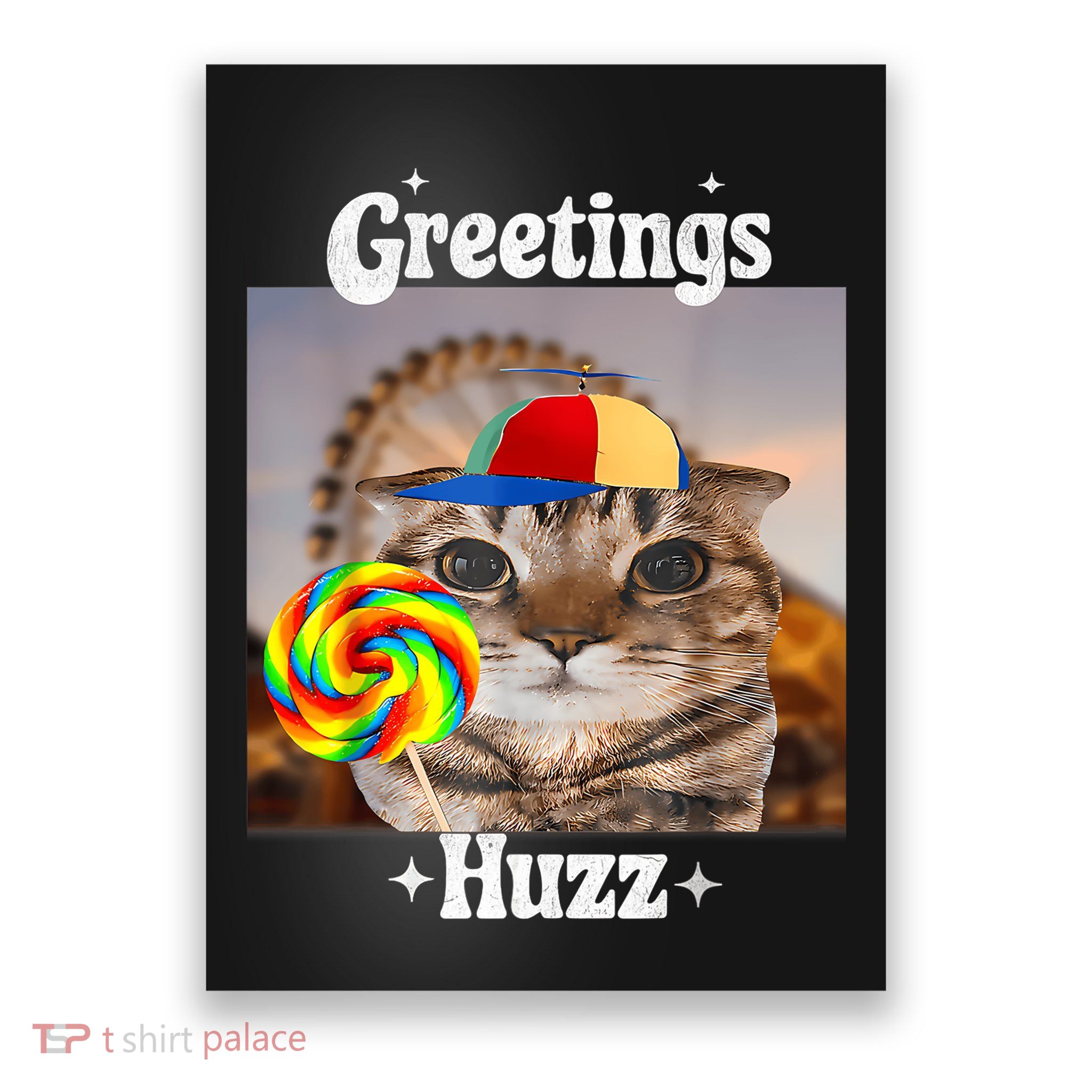 Greetings Huzz Meme Funny Cat Lollipop Poster