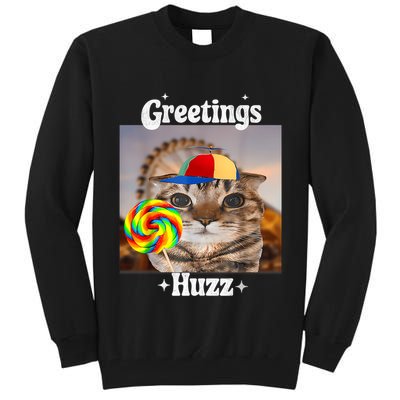 Greetings Huzz Meme Funny Cat Lollipop Tall Sweatshirt