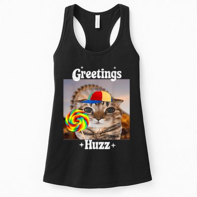 Greetings Huzz Meme Funny Cat Lollipop Womens Tank Top