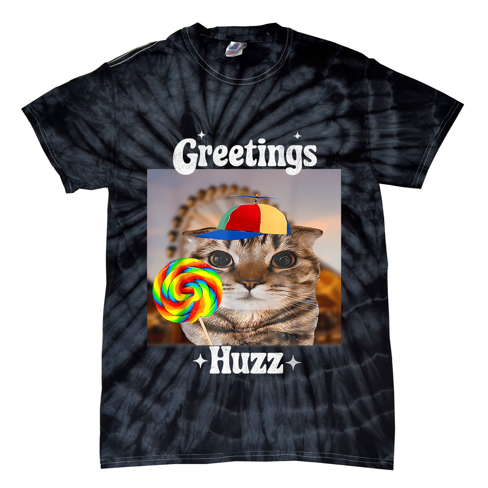 Greetings Huzz Meme Funny Cat Lollipop Tie-Dye T-Shirt