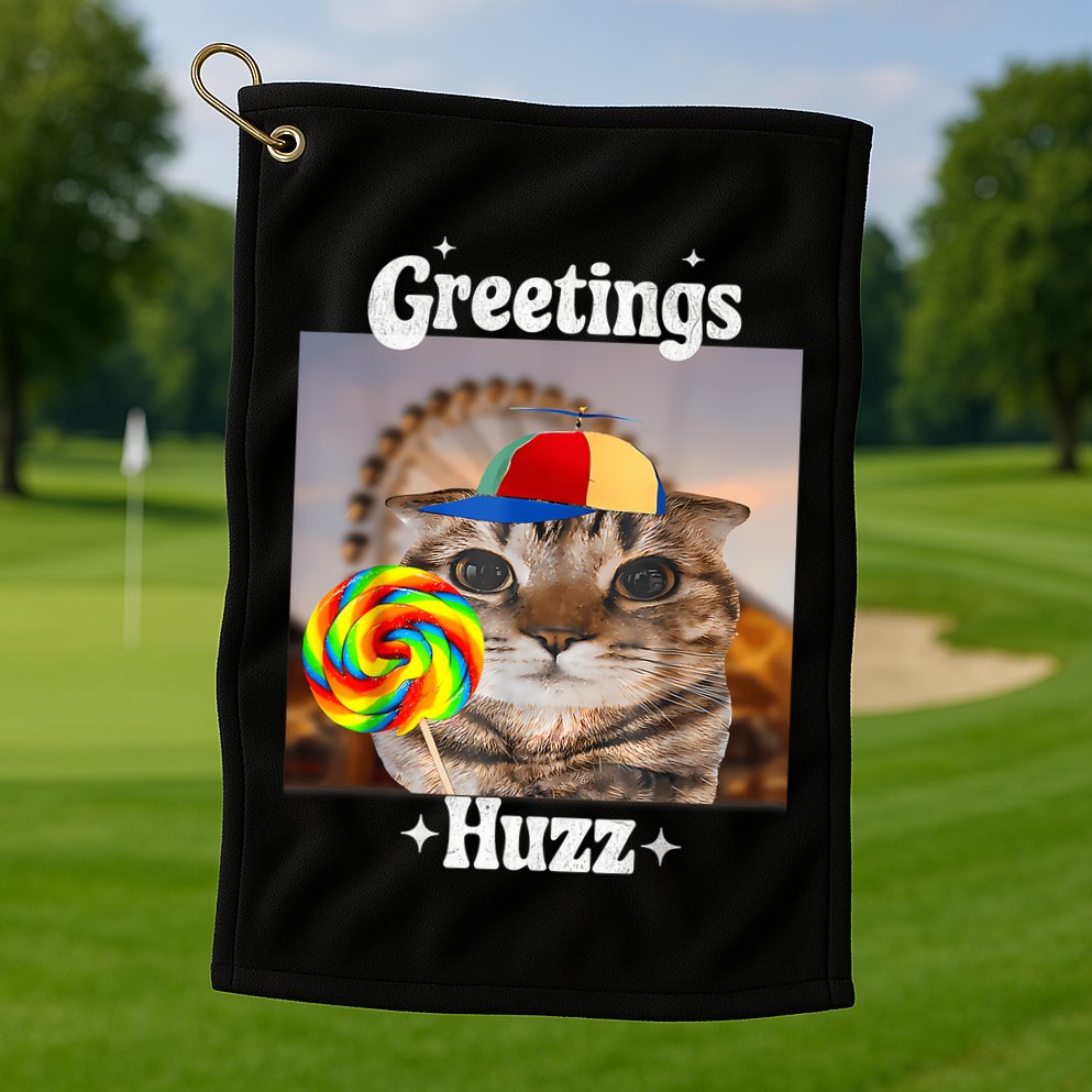 Greetings Huzz Meme Funny Cat Lollipop Golf Towel