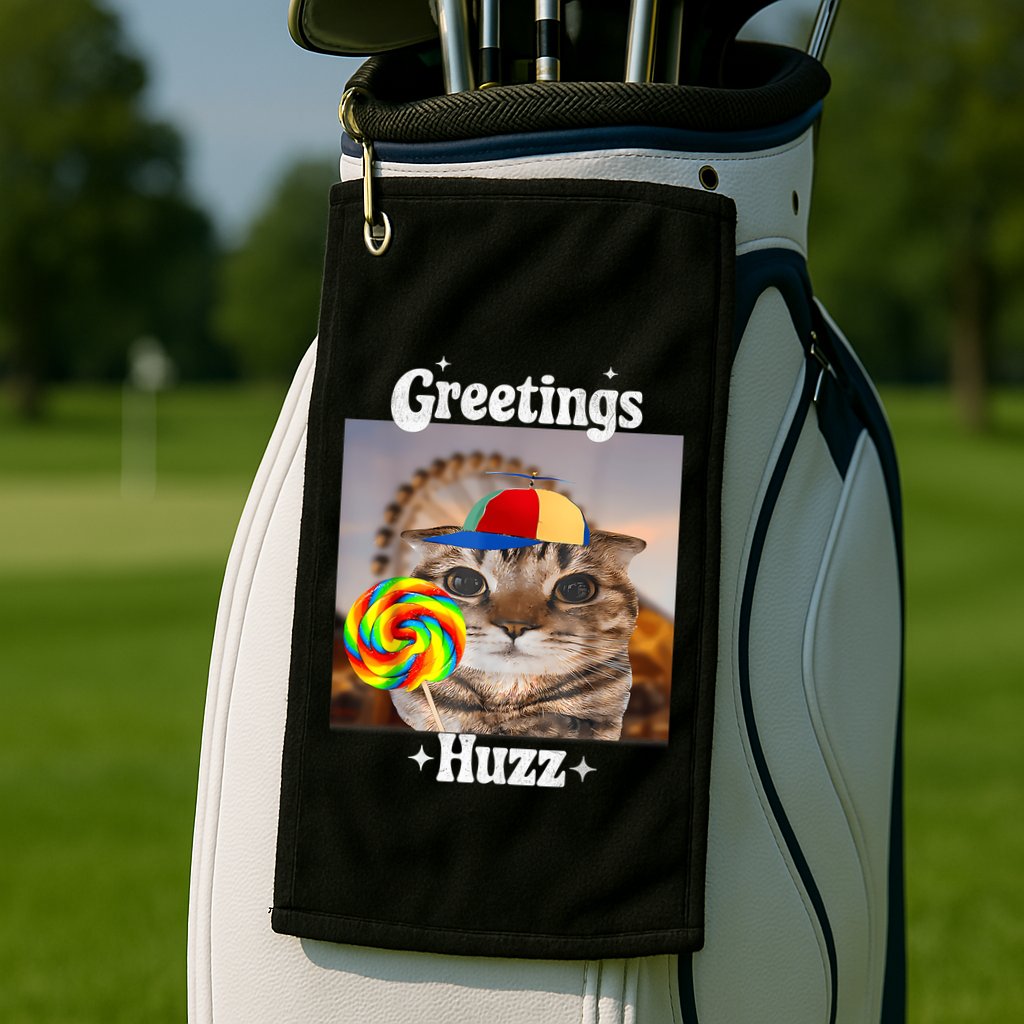 Greetings Huzz Meme Funny Cat Lollipop Golf Towel