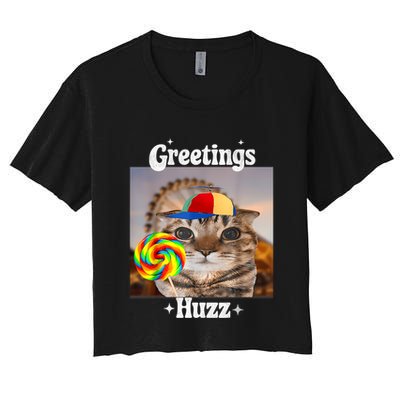 Greetings Huzz Meme Funny Cat Lollipop Crop Top