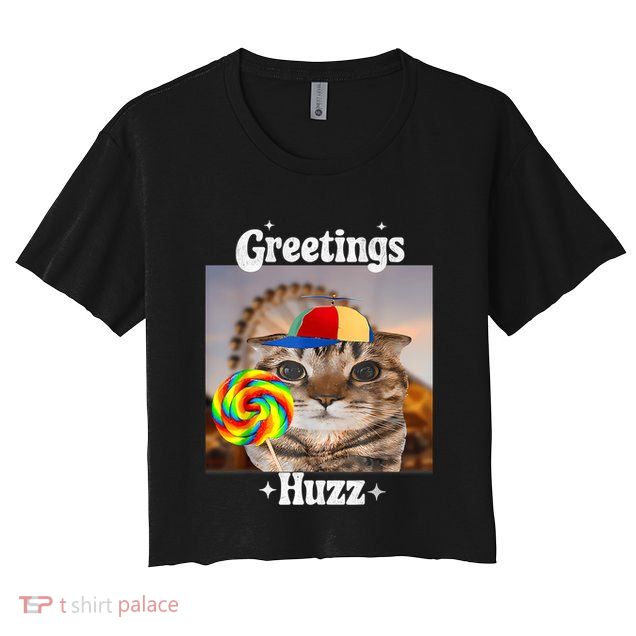 Greetings Huzz Meme Funny Cat Lollipop Crop Top