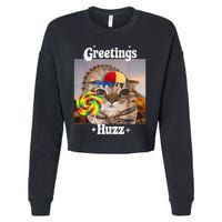 Greetings Huzz Meme Funny Cat Lollipop Cropped Pullover Crew