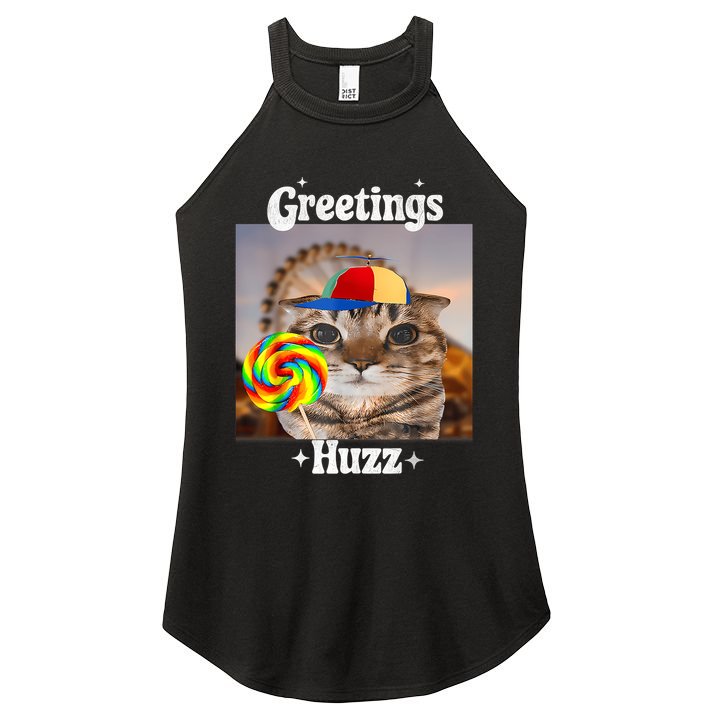Greetings Huzz Meme Funny Cat Lollipop Women's Perfect Tri Rocker Tank