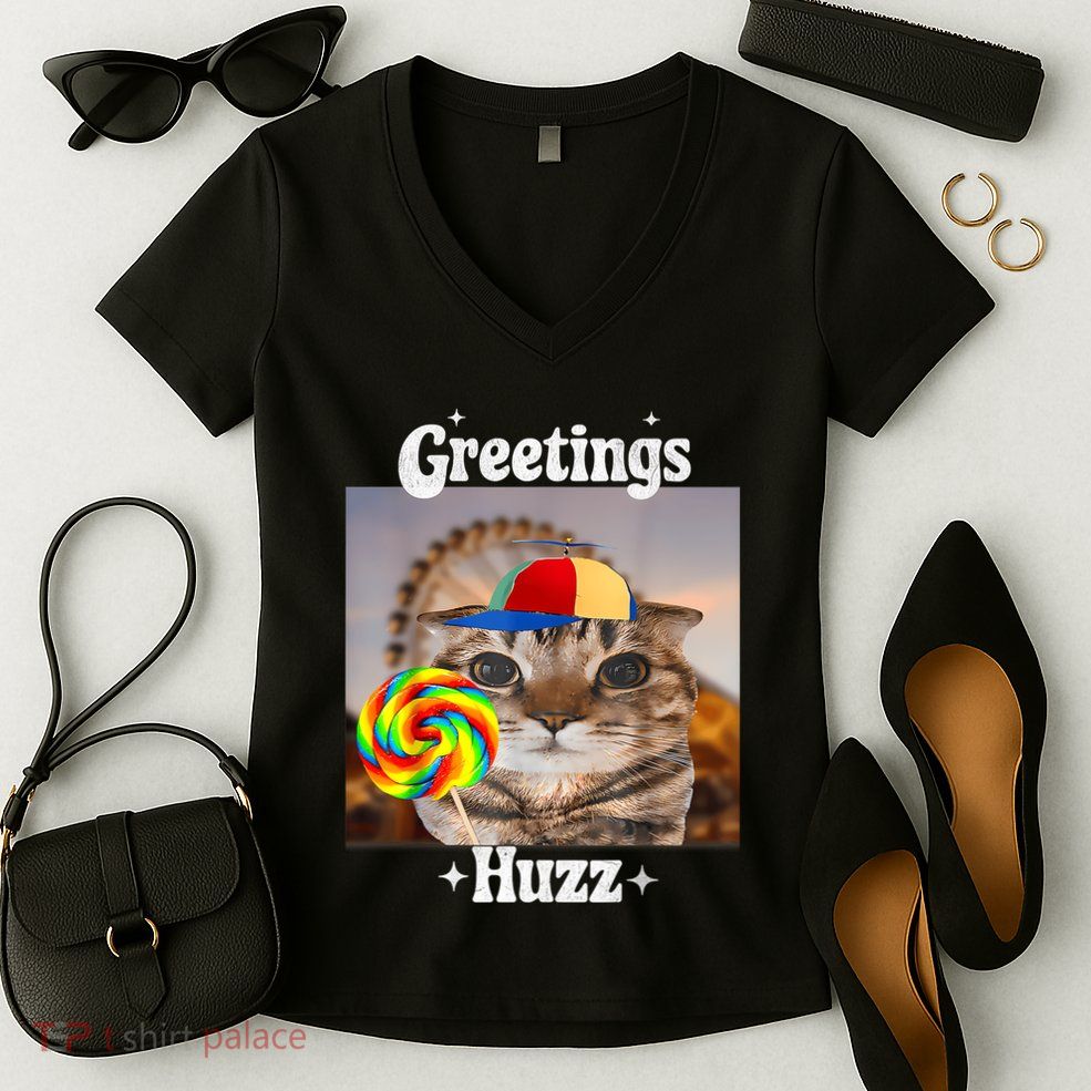 Greetings Huzz Meme Funny Cat Lollipop Women's V-Neck T-Shirt
