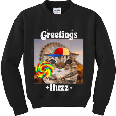 Greetings Huzz Meme Funny Cat Lollipop Kids Sweatshirt