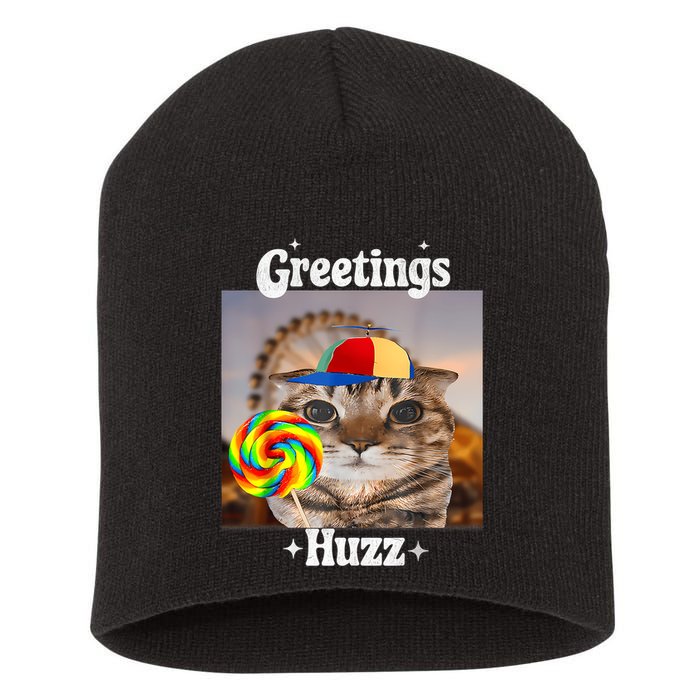 Greetings Huzz Meme Funny Cat Lollipop Short Acrylic Beanie