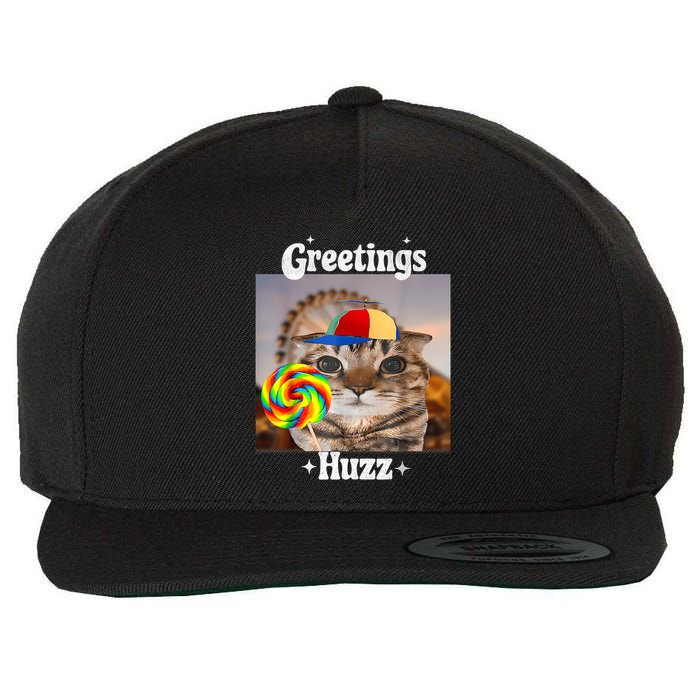 Greetings Huzz Meme Funny Cat Lollipop Wool Snapback Cap