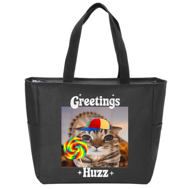 Greetings Huzz Meme Funny Cat Lollipop Zip Tote Bag