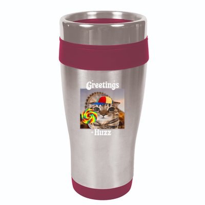 Greetings Huzz Meme Funny Cat Lollipop 16oz Travel Tumbler