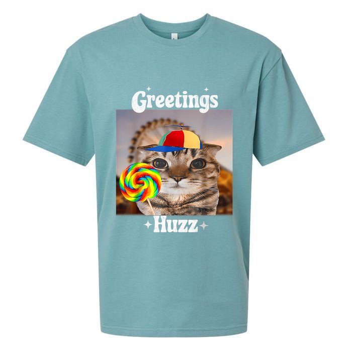 Greetings Huzz Meme Funny Cat Lollipop Sueded Cloud Jersey T-Shirt