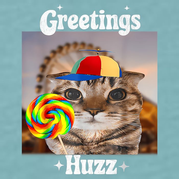 Greetings Huzz Meme Funny Cat Lollipop Sueded Cloud Jersey T-Shirt
