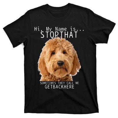 Goldendoodle Hi My Name Is Stop That Funny Dog Doodle Mom T-Shirt